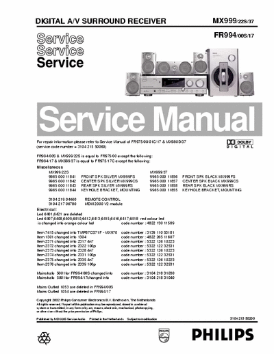 Philips MX999 Service instruction, 3 pages